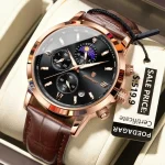 Poedagar 882 Chronograph Leather Belt Men’s Watch- Brown/Black