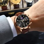 Poedagar 882 Chronograph Leather Belt Men’s Watch- Brown/Black - Image 2