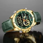 Naviforce 9208 Dual Time Leather Belt Men's Watch- Green/Golden - Image 2