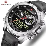 Naviforce 9208 Dual Time Leather Belt Men's Watch- Black/Silver - Image 4