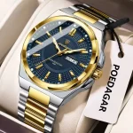 Poedagar 896 Stainless Steel Men's Watch- Silver Golden/Blue