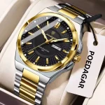 Poedagar 896 Stainless Steel Men's Watch- Silver Golden/Black