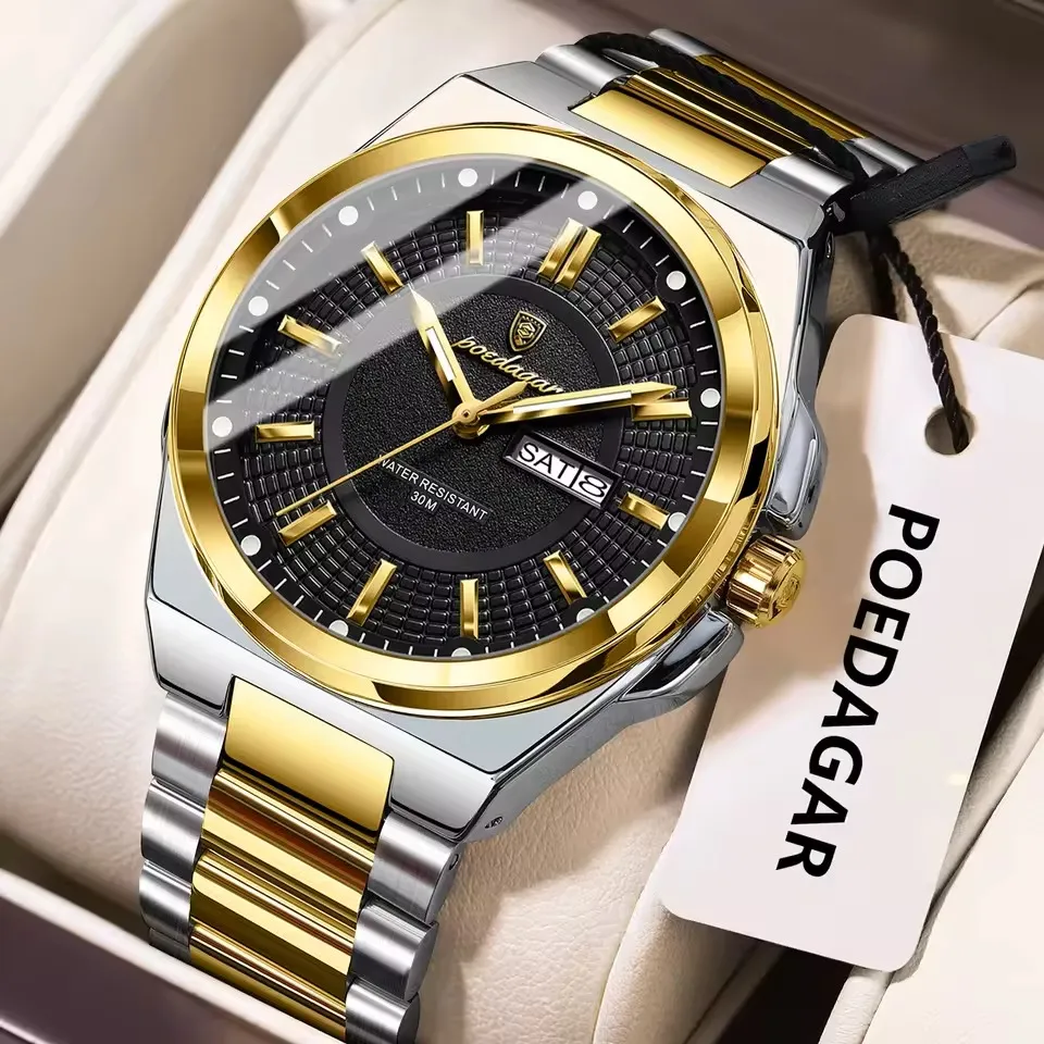 1765365379273_1760444954378_imgi_3 Poedagar 896 Stainless Steel Men's Watch- Silver Golden/Black - Image 1