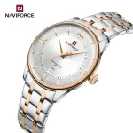 Naviforce 9272 Stainless Steel Men’s Watch- Silver Rose Gold/White