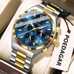Poedagar 688 Chronograph Men's Watch- Silver Golden/Blue