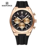 Naviforce 8080 Chronograph Rubber Belt Men’s Watch- Black/Rose Gold