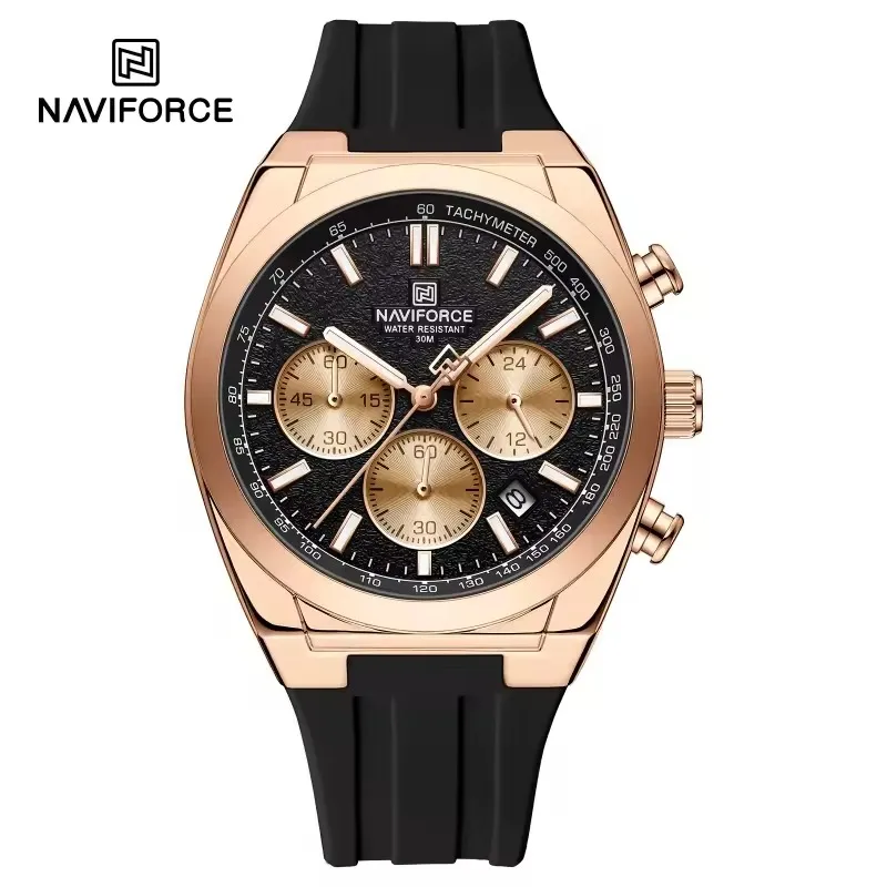 1765365954443_1762837517128_imgi_3 Naviforce 8080 Chronograph Rubber Belt Men’s Watch- Black/Rose Gold - Image 1