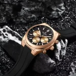 Naviforce 8080 Chronograph Rubber Belt Men’s Watch- Black/Rose Gold - Image 2