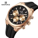 Naviforce 8080 Chronograph Rubber Belt Men’s Watch- Black/Rose Gold - Image 3