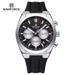 Naviforce 8080 Chronograph Rubber Belt Men’s Watch- Black/Silver - Image 2