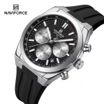 Naviforce 8080 Chronograph Rubber Belt Men’s Watch- Black/Silver - Image 3