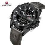 Naviforce 9262 Dual Time Leather Belt Men’s Watch- Gray - Image 3