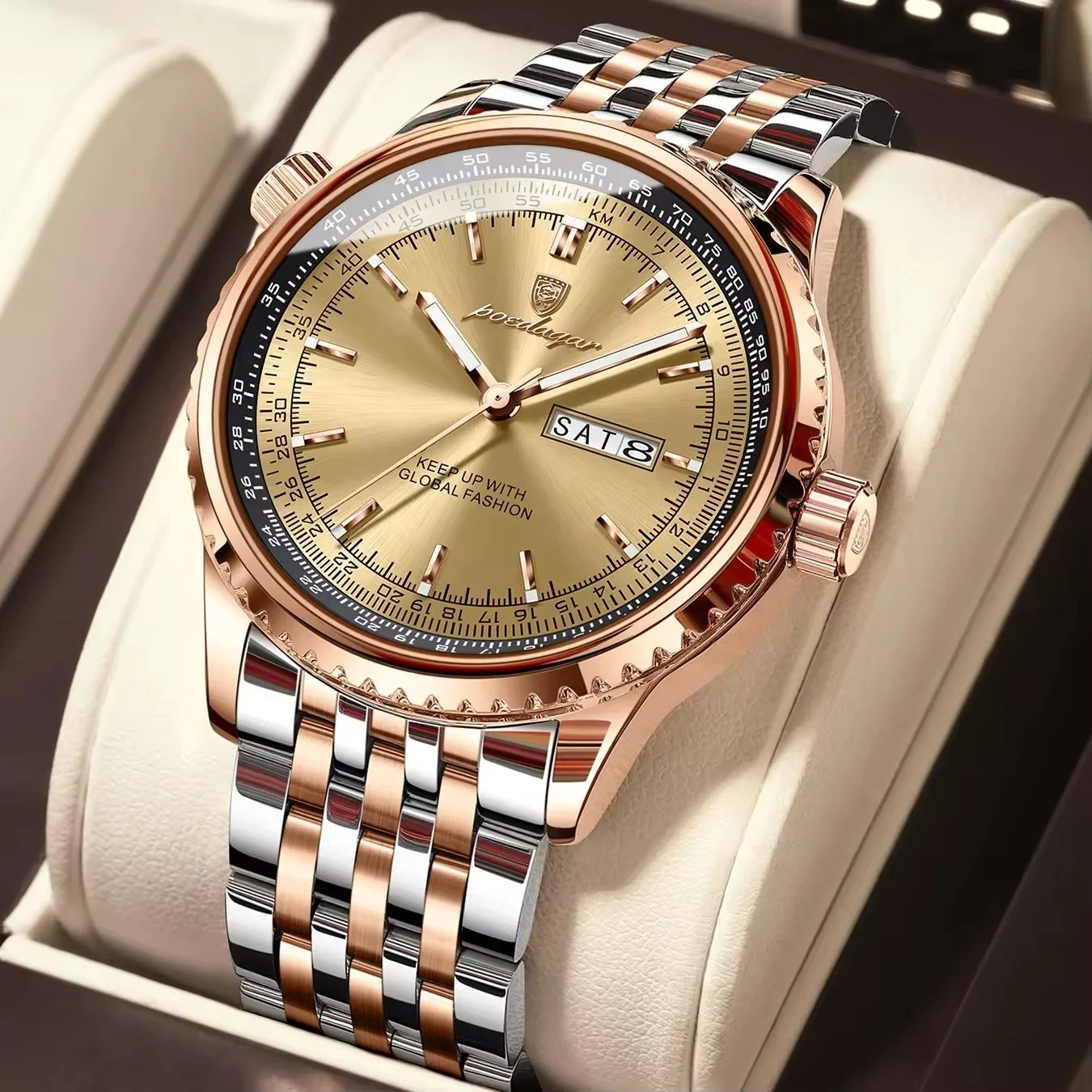 1765723362978_imgi_78_h58d2f98a10fa4a5d8fd225fa760b6f24t Poedagar 673 Stainless Steel Men's Watch- Silver/Rose Gold - Image 1