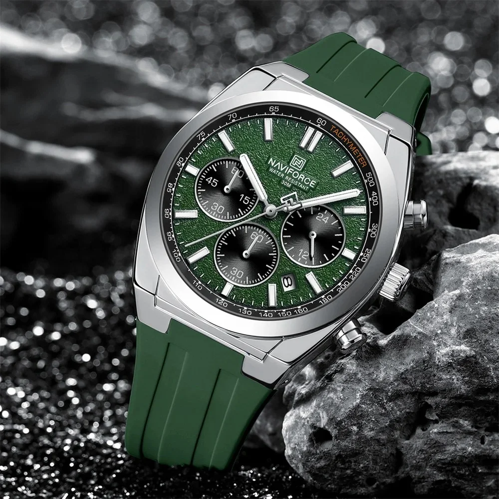 1765962069912_imgi_94_s2f22e1318165452c9658e8e61bf45826v Naviforce 8080 Chronograph Rubber Belt Men’s Watch- Green - Image 1
