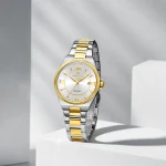 Naviforce 5073 Stainless Steel Ladies Watch- Silver Golden/White