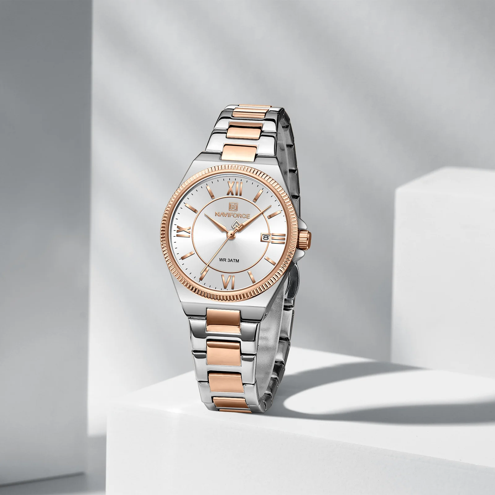 1772532287358_img_8180 Naviforce 5073 Stainless Steel Ladies Watch- Silver Rose Gold/White - Image 1
