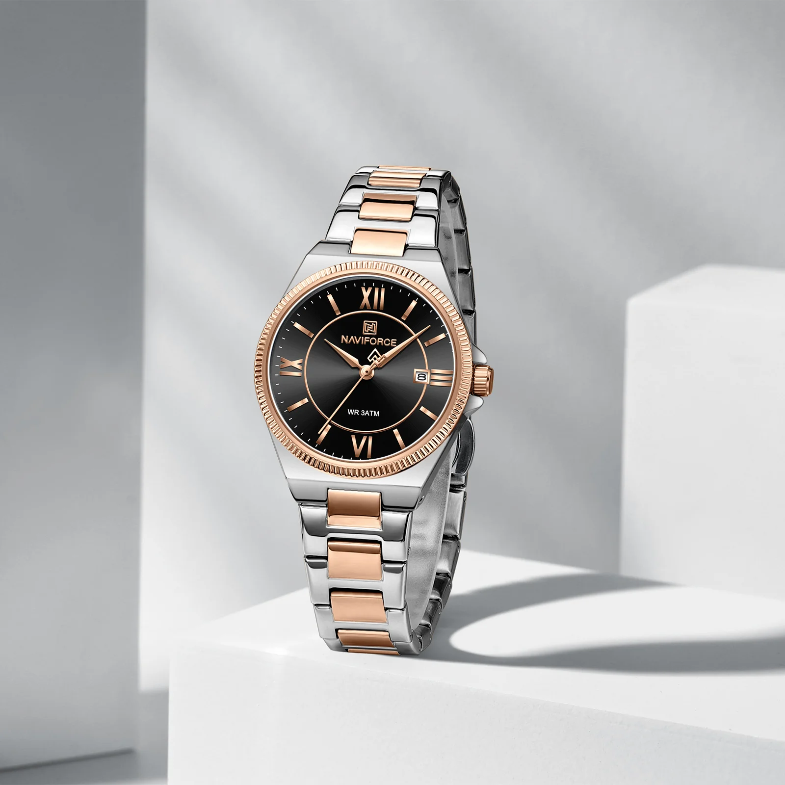 1772533914732_img_8196 Naviforce 5073 Stainless Steel Ladies Watch- Silver Rose Gold/Black - Image 1