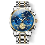 Olevs 2859 Chronograph Men’s Watch- Silver Golden/Blue - Image 4