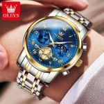 Olevs 2859 Chronograph Men’s Watch- Silver Golden/Blue - Image 3