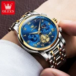 Olevs 2859 Chronograph Men’s Watch- Silver Golden/Blue