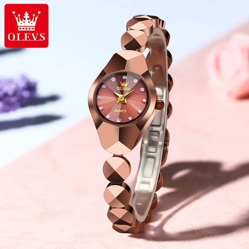 2025-08-04-1754311749817-OLEVS-7007-Luxury-Original-Quartz-Watch-For-Women-Ultra-Thin-Rhombus-Mirror-Waterproof-Fashion-Tungs Olevs 7007 Tungsten Steel Ladies Watch- Rose Gold - Image 1