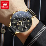 Olevs 7004 Chronograph Ceramics Chain Men's Watch- Golden/Black - Image 6