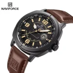 Naviforce 8078 Leather Belt Men’s Watch- Brown - Image 2
