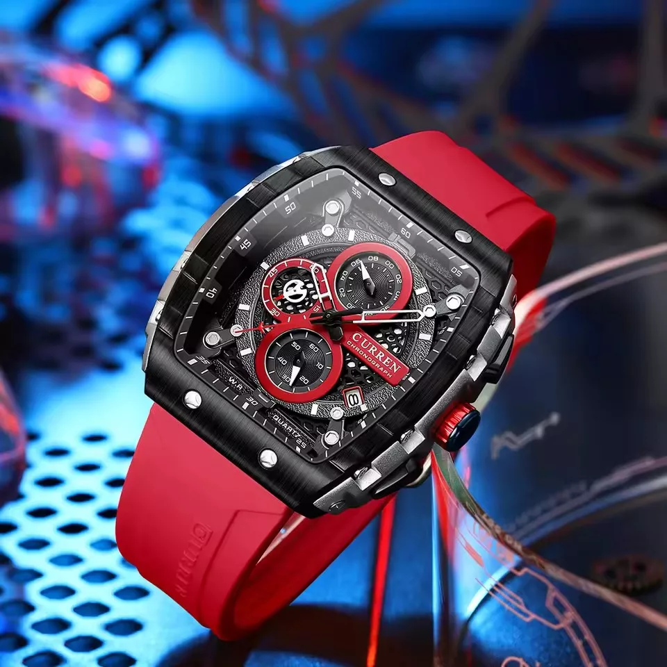 2025-08-12-1755002040851-S7f2ebb6cbc2f4c5c99fb1cad9f4feddau.jpg_960x960q75.jpg_ Curren 8442 Chronograph Rubber Belt Men's Watch- Red - Image 1