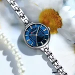 Curren 9097 Stainless Steel Ladies Watch- Silver/Blue - Image 2