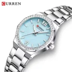 Curren 9103 Stainless Steel Ladies Watch- Silver/Sky Blue - Image 3