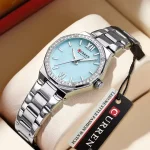 Curren 9103 Stainless Steel Ladies Watch- Silver/Sky Blue - Image 2
