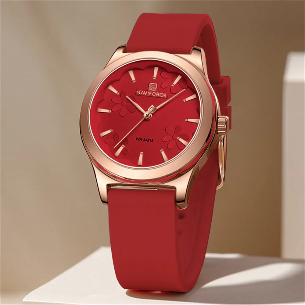 2025-08-12-1755002522018-S788f321a1ae840dfb380c9c9524b48b5B Naviforce 5051 Rubber Belt Ladies Watch- Red - Image 1