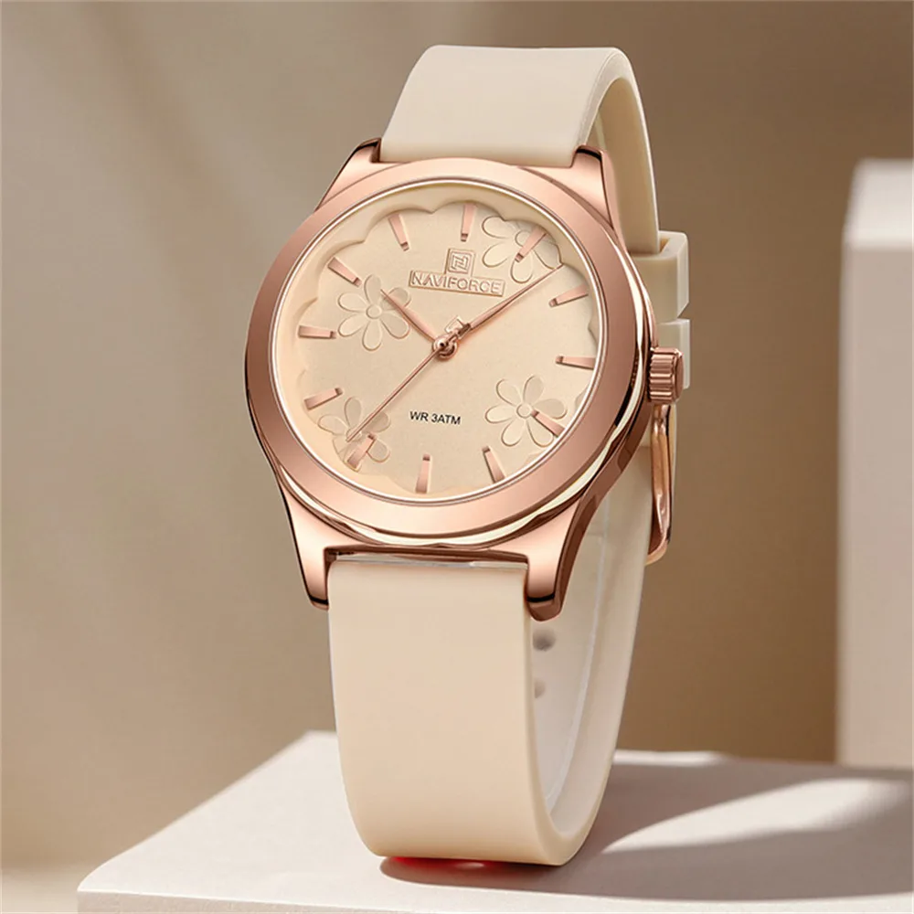 2025-08-12-1755002524820-S7902a0416b804f1988408d5737f0fc31m Naviforce 5051 Rubber Belt Ladies Watch- Golden - Image 1