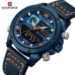 Naviforce 9236 Dual Time Leather Belt Men's Watch- Blue - Image 4