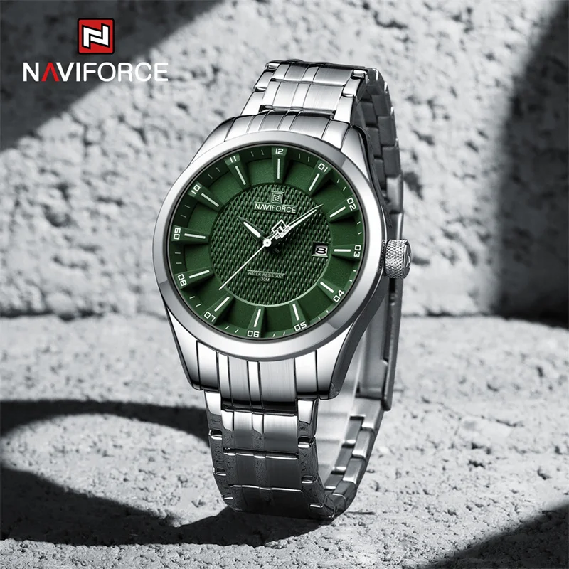 2025-08-12-1755003268493-NAVIFORCE-Luxury-Fashion-Men-s-Watches-Stainless-Steel-Strap-Male-Military-Waterproof-Quartz-Wristwa Naviforce 8032 Stainless Steel Men’s Watch- Silver/Green - Image 1