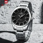 Naviforce 8032 Stainless Steel Men’s Watch- Silver/Black
