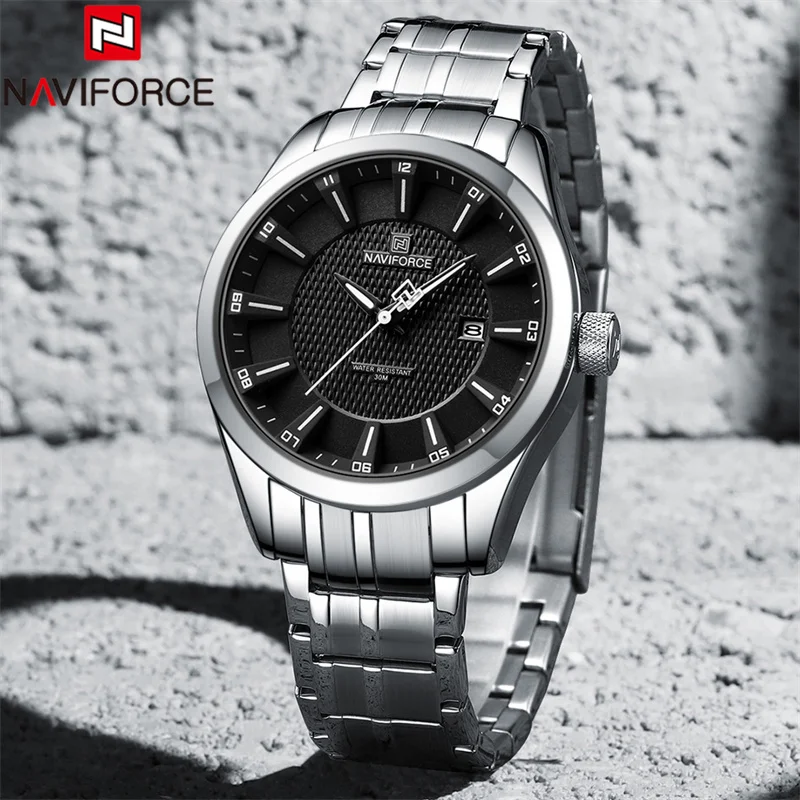 2025-08-12-1755003272278-NAVIFORCE-Men-Wristwatch-Top-Brand-Luxury-Auto-Date-Business-Man-Watch-Stainless-Steel-Sport-Militar Naviforce 8032 Stainless Steel Men’s Watch- Silver/Black - Image 1