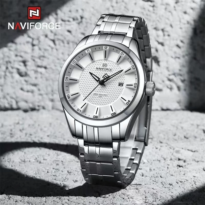 2025-08-12-1755003273224-NAVIFORCE-Mens-Watch-8032-Business-Casual-Waterproof-High-Quality-Stainless-Steel-Band-Quartz-Watche Naviforce 8032 Stainless Steel Men’s Watch- Silver/White - Image 1
