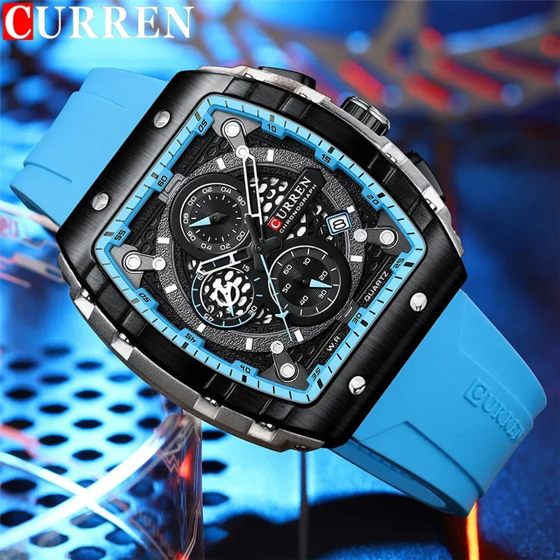 2025-08-12-1755003447326-CURREN-Man-WristWatch-Waterproof-Chronograph-Date-Men-Watch-Military-Top-Brand-Luxury-Original-Sport Curren 8442 Chronograph Rubber Belt Men's Watch- Sky Blue - Image 1