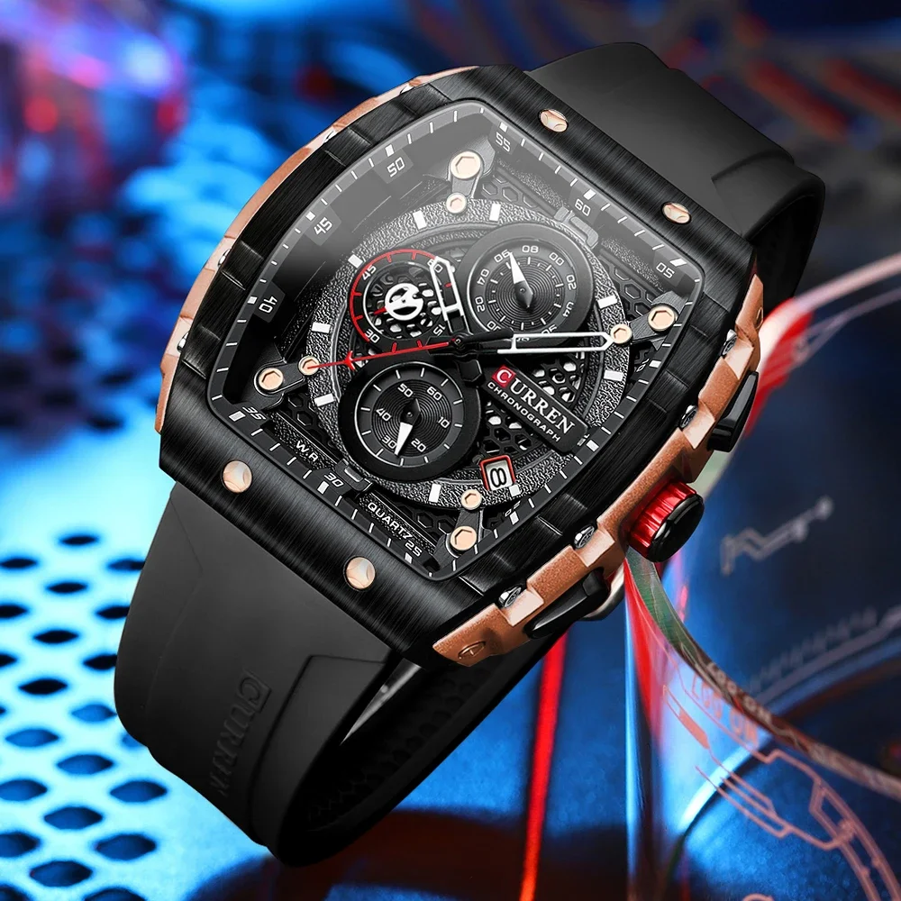 2025-08-12-1755003447599-Sb70269c17bc4431ab54909b45fcd27dcI Curren 8442 Chronograph Rubber Belt Men's Watch- Black - Image 1
