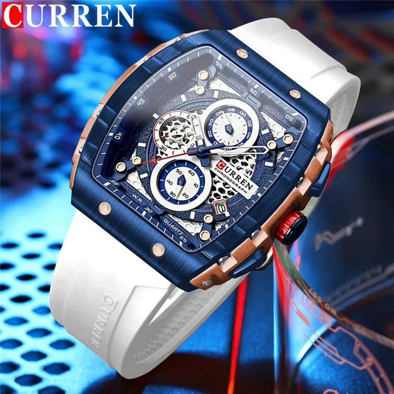 2025-08-12-1755003447946-CURREN-Man-WristWatch-Waterproof-Chronograph-Men-Watch-Military-Top-Brand-Luxury-White-Silicone-Orig Curren 8442 Chronograph Rubber Belt Men's Watch- White - Image 1