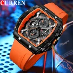 Curren 8442 Chronograph Rubber Belt Men's Watch- Orange