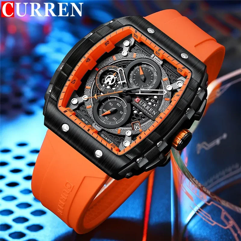 2025-08-12-1755003449884-CURREN-Man-WristWatch-Waterproof-Chronograph-Date-Men-Watch-Military-Top-Brand-Luxury-Silicone-Origi Curren 8442 Chronograph Rubber Belt Men's Watch- Orange - Image 1