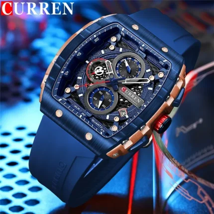 Curren 8442 Chronograph Rubber Belt Men's Watch- Blue