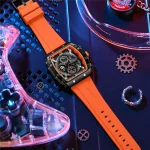 Curren 8442 Chronograph Rubber Belt Men's Watch- Orange - Image 2