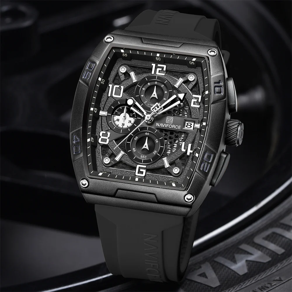 2025-08-12-1755003607513-Sde4bd50657a04a5c855cba38330f9be65 Naviforce 8052 Chronograph Rubber Belt Men’s Watch- Black - Image 1