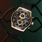 Naviforce 8051 Chronograph Rubber Belt Men's Watch- Black/Gold - Image 3