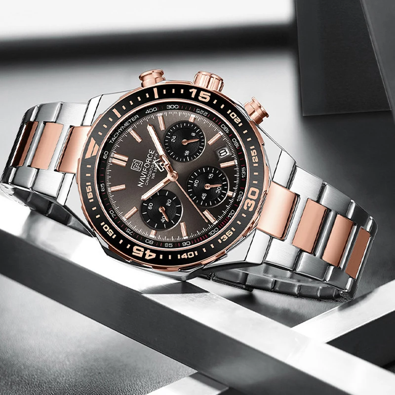 2025-08-12-1755003757517-Popular-Style-NAVIFORCE-New-Stainless-Steel-Waterproof-Masculino-Quartz-Wrist-Watches-Men-s-Chronogr Naviforce 8049 Chronograph Men's Watch- Silver/Rose Gold - Image 1