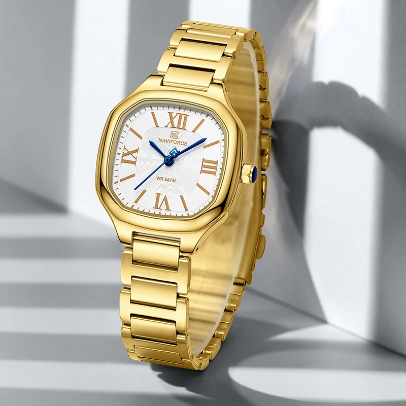 2025-08-12-1755003771498-NAVIFORCE-Elegant-Luxury-Female-Quartz-Wrist-Watch-Square-Shaped-Dial-Ladies-Bracelets-Stainless-Ste Naviforce 5042 Stainless Steel Ladies Watch- Golden/White - Image 1