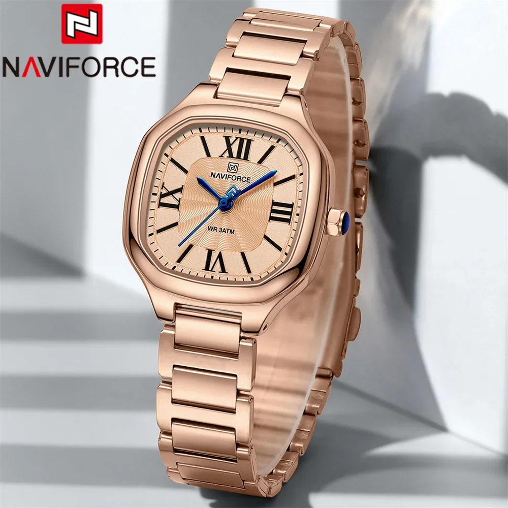 2025-08-12-1755003773462-NAVIFORCE-Waterproof-Women-Watch-Quartz-Top-Luxury-Brand-Lady-Wristwatch-Elegant-Steel-Bracelet-Orig Naviforce 5042 Stainless Steel Ladies Watch- Rose Gold - Image 1